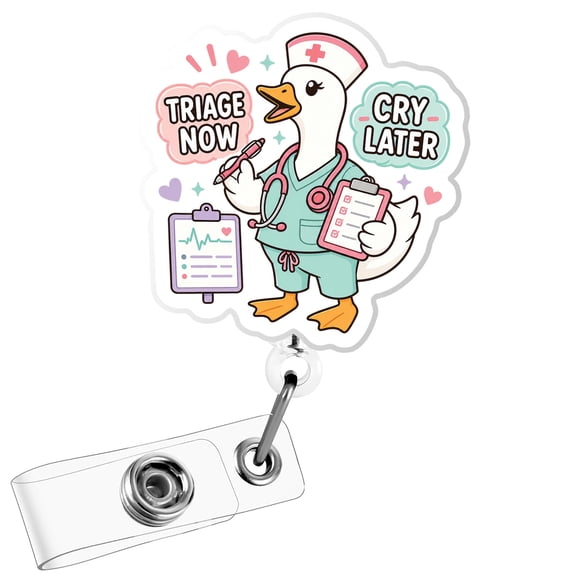 Triage Now Cry Later Goose Badge Reel, Chart Clipboard Retractable ID Holder for Nurse, Teacher, Office