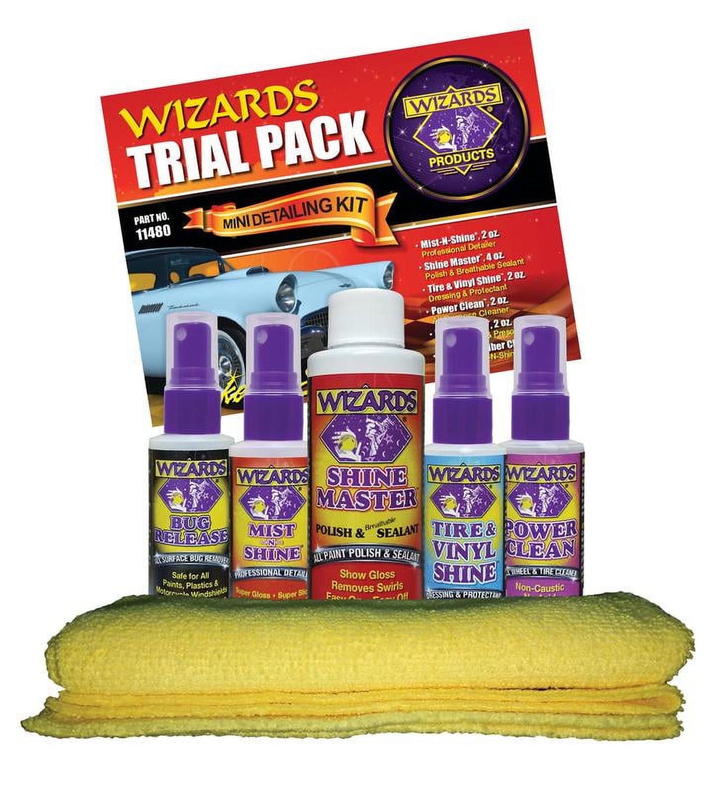 Wizards Trial Pack – Sample Assortment of 6 Car Care Products | Compact Travel Size Detailing Kit for Cleaning, Polishing & Protecting