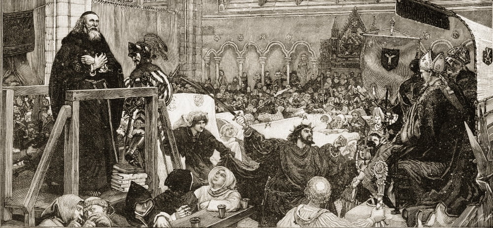 The Trial Of Wycliff1378 John Wycliff C1330-1384 English Theologian Philosopher And Church Reformer From The Picture By Ford Madox Brown Canvas Art - Ken Welsh Design Pics (44 x 20)