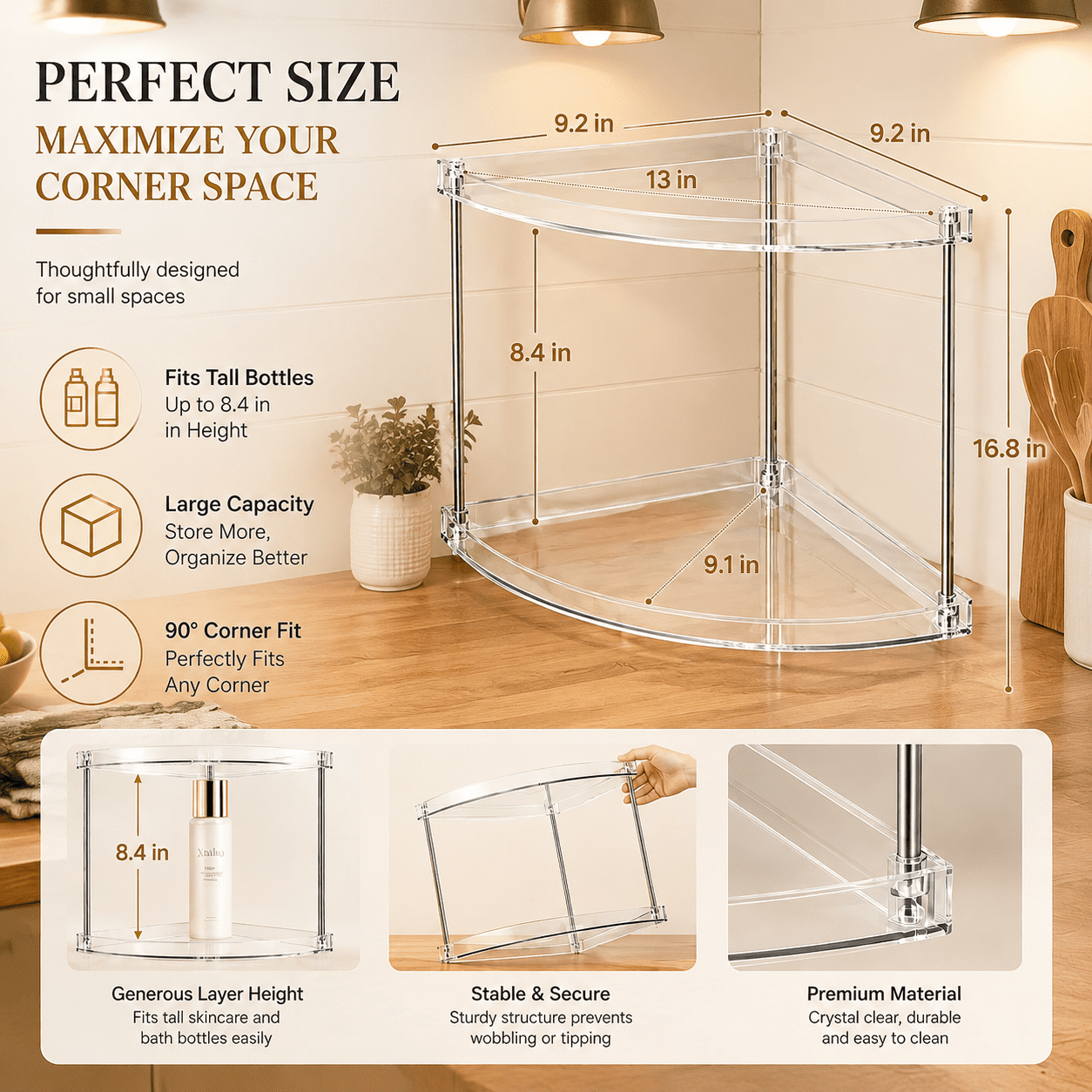 Triangle 2 Tier Corner Makeup Organizer, Clear Plastic Vanity ...