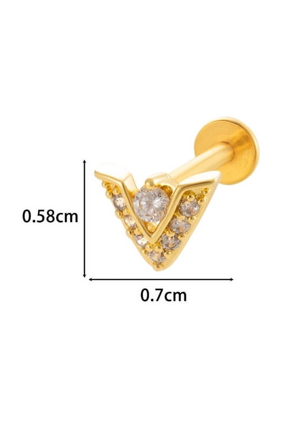 Triangle 316L Surgical Stainless Steel Clear Cubic Zirconia 17 Gauge Internally Threaded Labrets Piercing Jewelry for Women Men Golden 8mm Pin: 1.2mm
