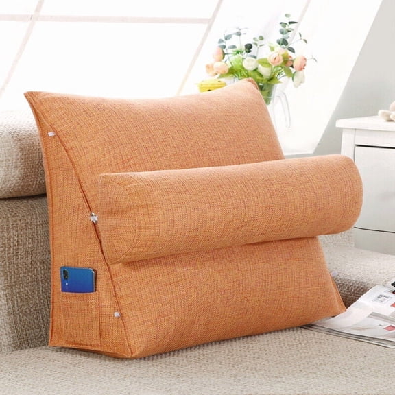 Triangle Back Pillow, Neck Support Bed Pillow, Sofa Rest Cushion, Removable and Washable Reading and TV Pillow, 18x18 Inch Back Wedge Cushion Pillow with Adjustable Neck Pillow and Pockets