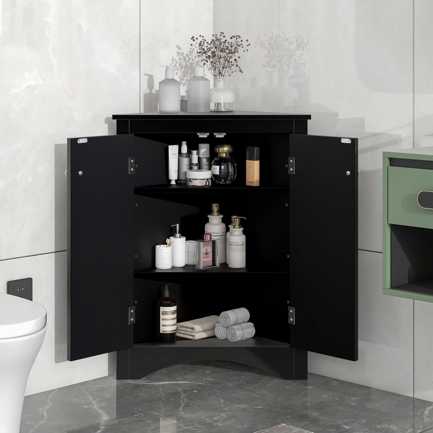 Irontar Bathroom Storage Cabinet, Freestanding Floor Cabinet With Open Shelf, Large Display - View #8