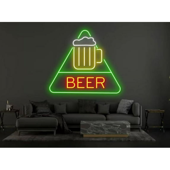 Triangle Beer Neon Sign, Bar Beer Pub LED Lights Decor
