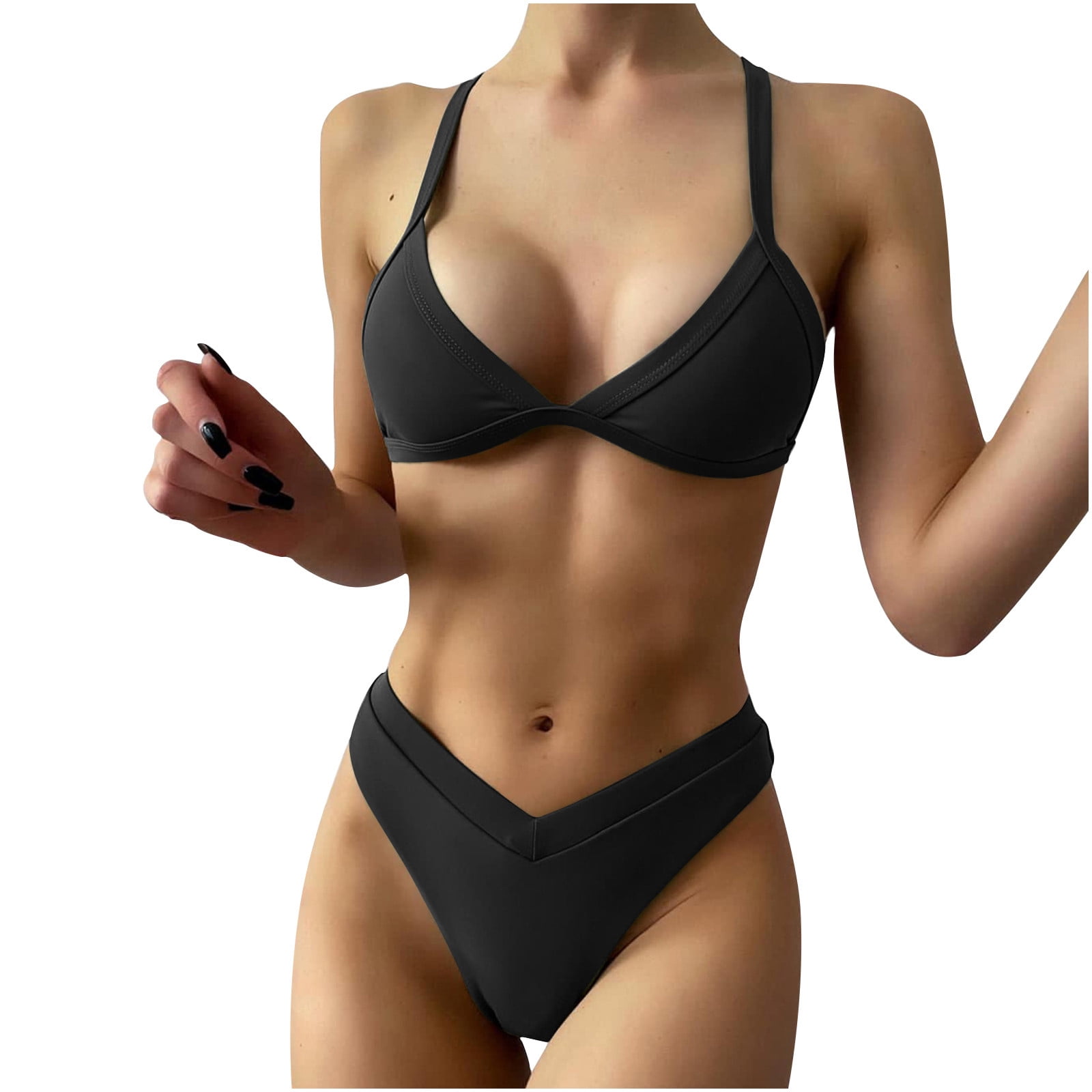 Thong Swimsuit, Thong Triangle Bikini Set, High Cut Bodysuit Slutty  Backless Lingerie-Blcak M