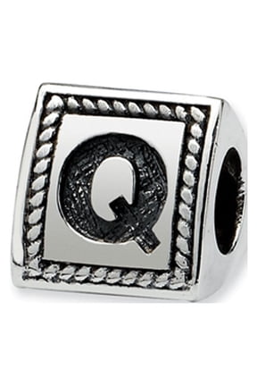 925 Sterling Silver Polished Oxidized Reflections Letter Name Personalized Monogram Initial Q Triangle Block Bead Charm
