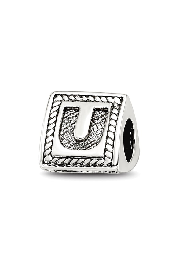 Triangle Block, Letter U Sterling Silver Bead Charm