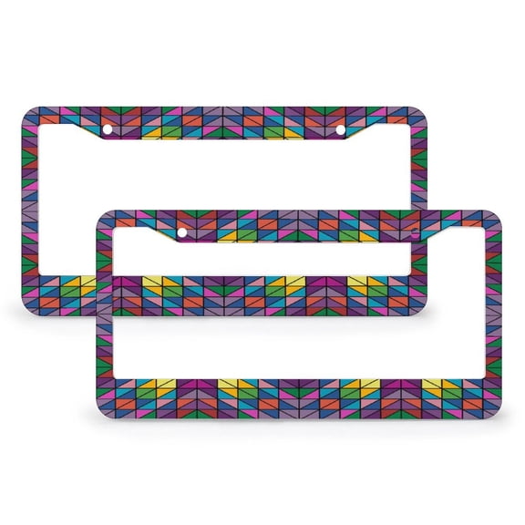 Triangle Boho Mexican Retro Stripe Multicolor License Plate Frame 2 Pcs Set Boho Geometric Modern Classic Funny License Plates Gift for Dad 2 Holes Stainless Aluminum License Plate Cover