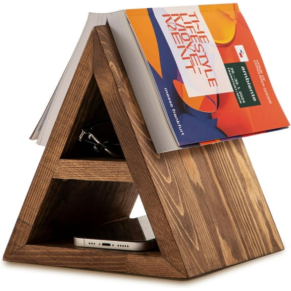 Triangle Book Page Holder, Wooden Rest Stand, Assembly-Free Gifts for Lovers, Reading Valet, Bookstand for Bedroom, Living Room, Nook, Light Brown