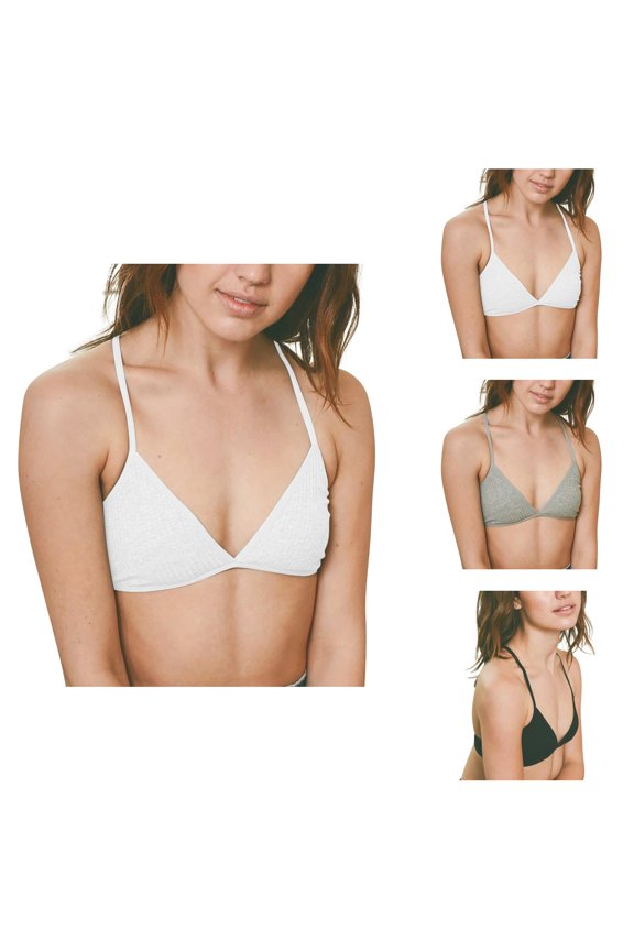 Triangle Bra for Women Soft Cotton Ribbed Cross Back Deep V Neck Spaghetti Strap Bralettes