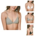 thumbnail image 1 of Triangle Bra for Women Soft Cotton Ribbed Cross Back Deep V Neck Spaghetti Strap Bralettes, 1 of 8