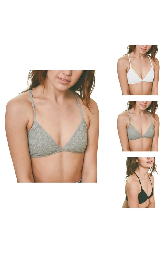 Triangle Bra for Women Soft Cotton Ribbed Cross Back Deep V Neck Spaghetti Strap Bralettes