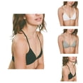 thumbnail image 1 of Triangle Bra for Women Soft Cotton Ribbed Cross Back Deep V Neck Spaghetti Strap Bralettes, 1 of 8