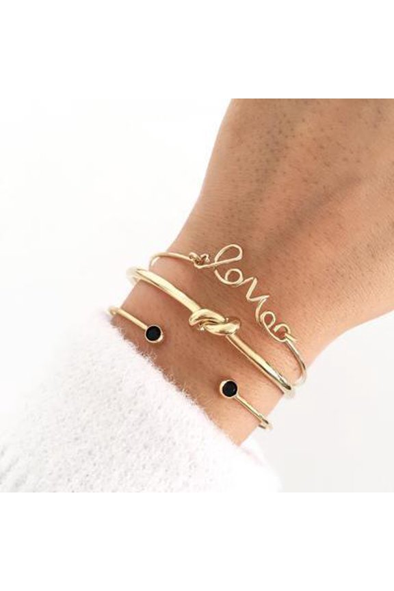 Womens Triangle Bracelet Set Golden Electroplated Alloy European Fashion Jewelry 3 Piece Set Stylish Accessories For