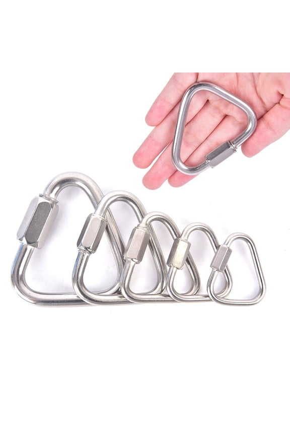 Triangle Carabiner Stainless Steel Keychain Snap Clip Hook Buckle Screw Lock