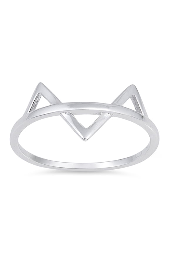 Triangle Cat Ears Animal Ring .925 Sterling Silver Band Jewelry Female Male Unisex Size 8