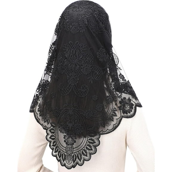 Triangle Catholic Chapel Mantilla Veils - Short Camellia Embroidery Latin Mass Scarf Church Lace Veil with Gift Box
