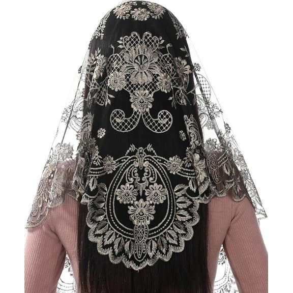 Triangle Catholic Chapel Mantilla Veils - Short Camellia Embroidery Latin Mass Scarf Church Lace Veil with Gift Box