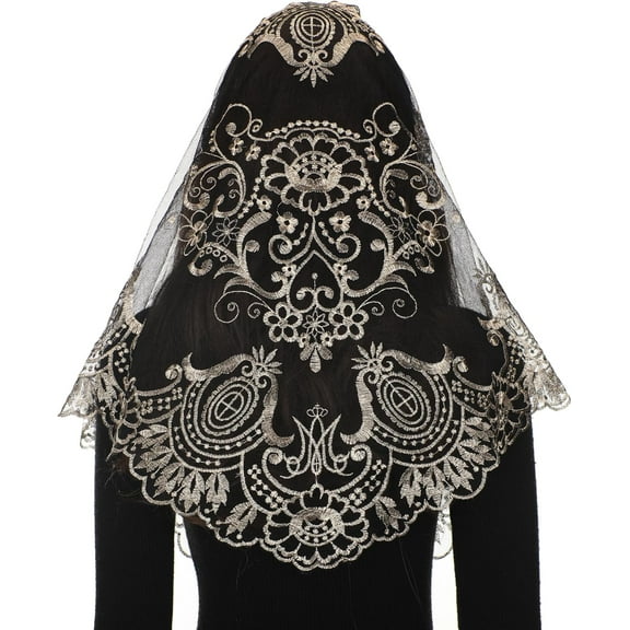Triangle Catholic Chapel Mantilla Veils - Short Camellia Embroidery Latin Mass Scarf Church Lace Veil with Gift Box