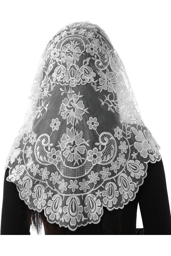 Triangle Catholic Church Mantilla Veils for Religious Christian Floral Lace Scarf Shawl Veil with Hairclips