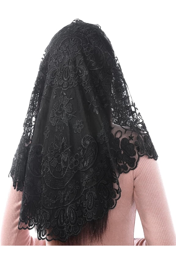 Catholic Church Mantilla Veils for Religious Christian Floral Lace Scarf Shawl Veil with Hairclips
