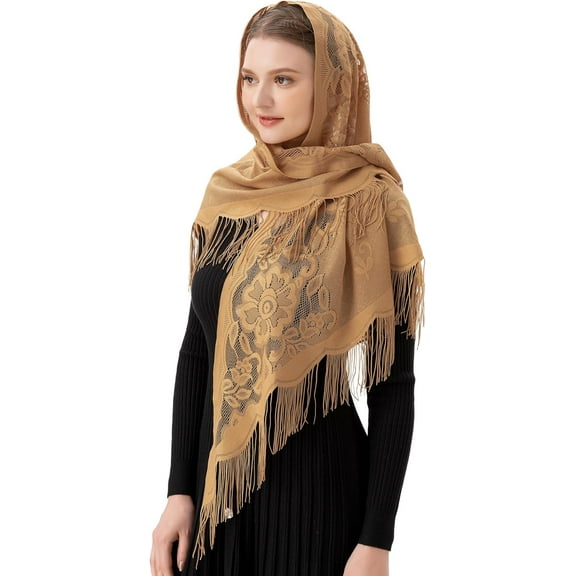 Triangle Catholic Church Veil Chapel Veil Scarf Mantilla Veils Wrap Shawl Mass Head Covering with Fringe Trim