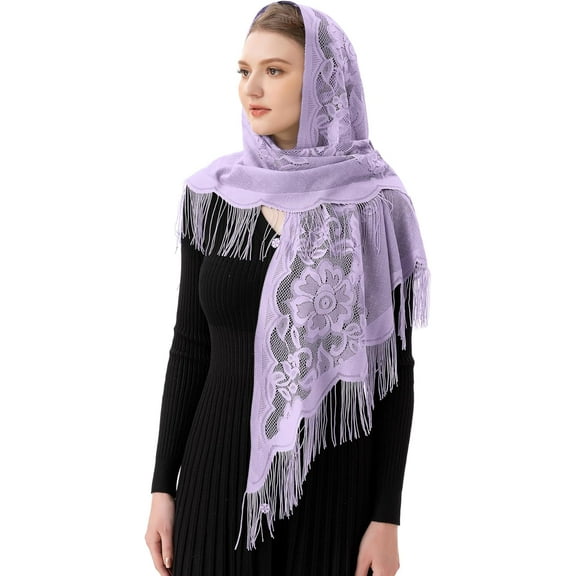 Triangle Catholic Church Veil Chapel Veil Scarf Mantilla Veils Wrap Shawl Mass Head Covering with Fringe Trim