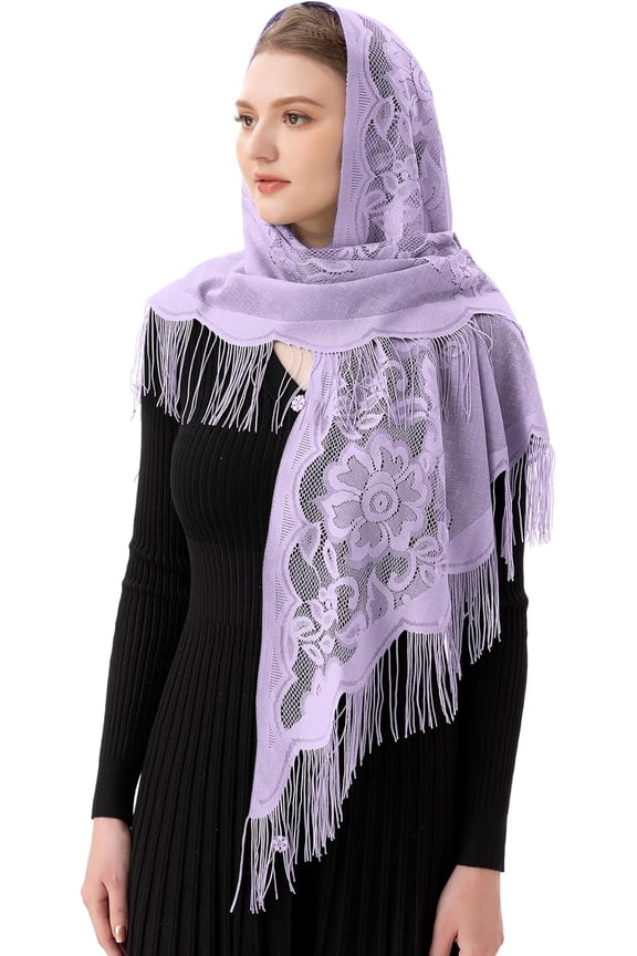 Triangle Catholic Church Veil Chapel Veil Scarf Mantilla Veils Wrap Shawl Mass Head Covering with Fringe Trim
