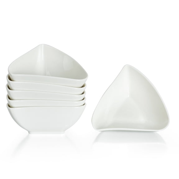 Triangle Ceramic Bowls 6 Ounce 6 Pack Dipping Plates Fancy Ice Cream Cups Sauce Dishes Chip-Resistant for Hot Food Dessert Condiments Snacks, Stackable Charcuterie Boards Accessories, White