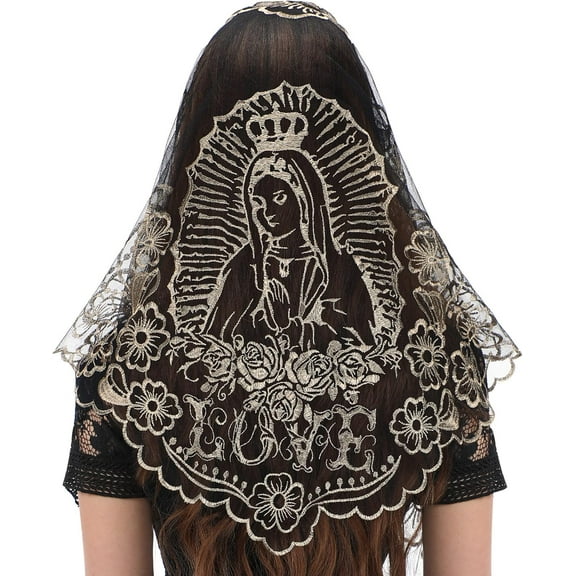 Triangle Church Head Covering - Madonna Camellia Embroidered Veil Chapel Veil for women
