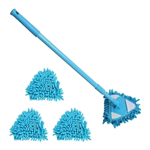 Triangle Cleaning Mop 180 Degree Rotatable Adjustable Triangle Cleaning Mop Tools, Extra Gift 3 Reusable Mop Heads, Wet and Dry, for Bathroom Floor Wall Bed Bottom