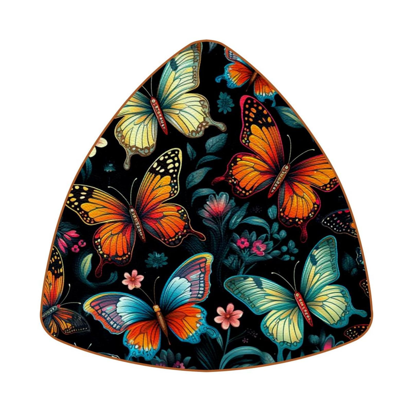 Triangle Coasters for Drinks Colorful Flying Butterfly Print Leather ...
