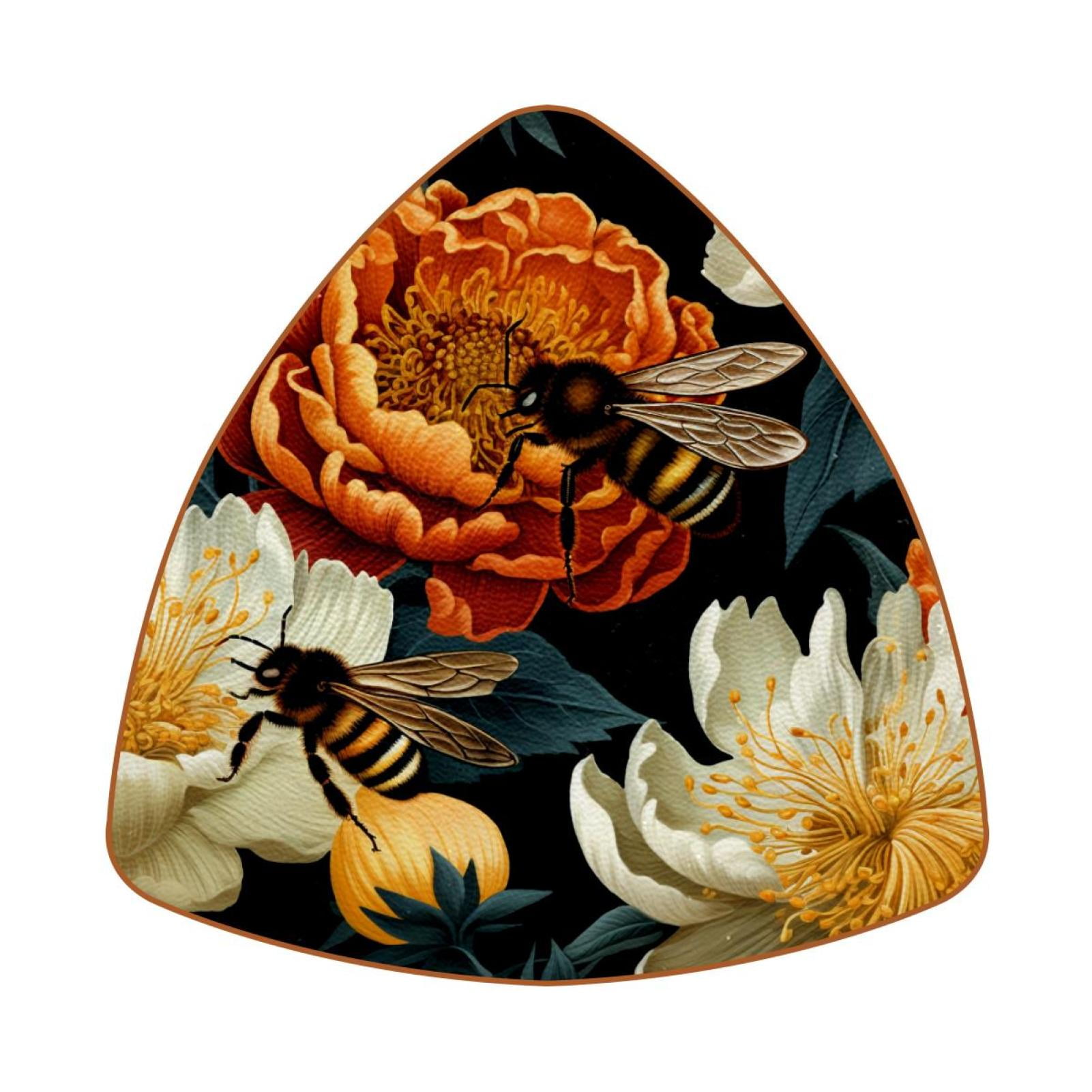 Triangle Coasters for Drinks Honey Bees Flying on Blossom Flowers Print ...
