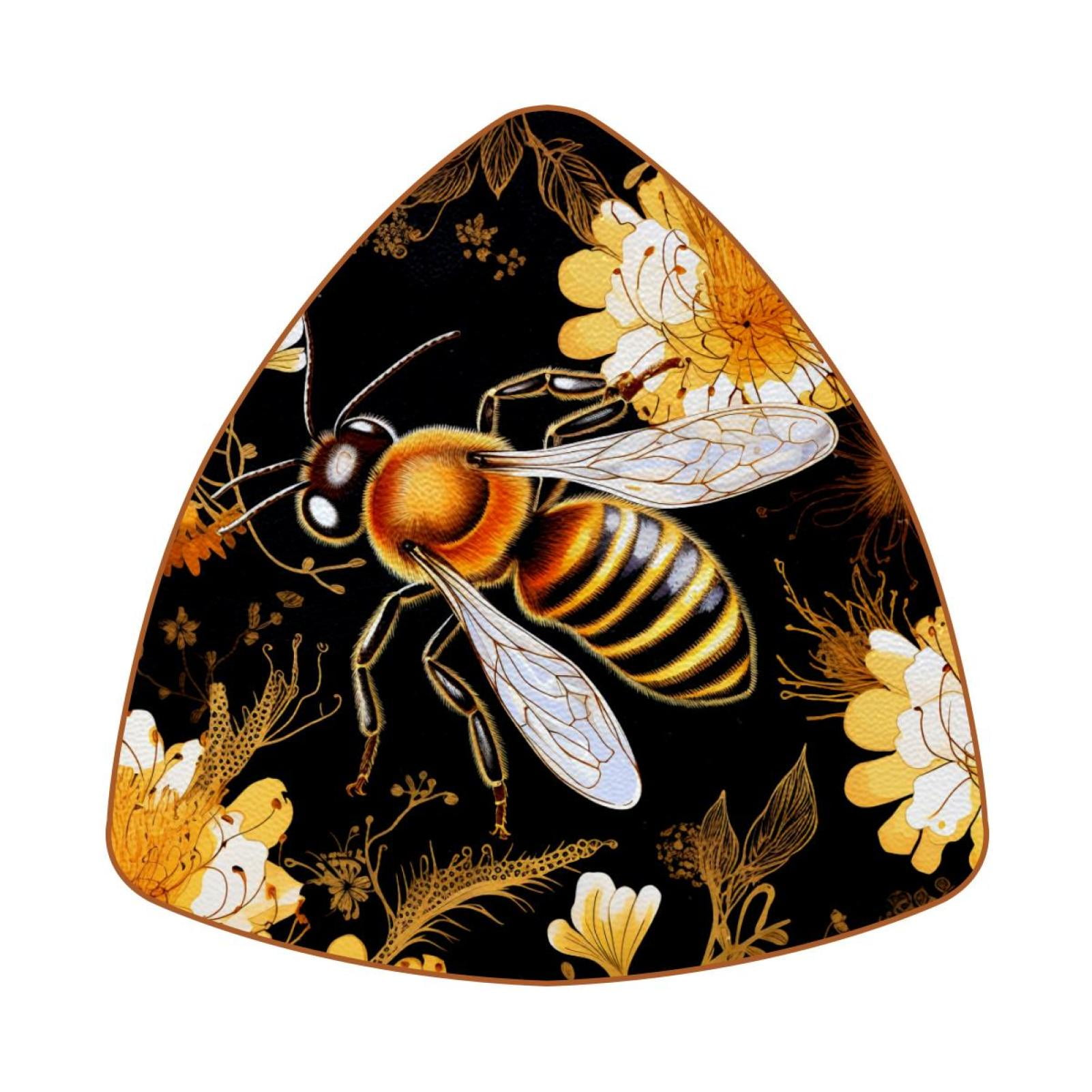 Triangle Coasters for Drinks Honey Bees Flying on Blossom Flowers Print ...