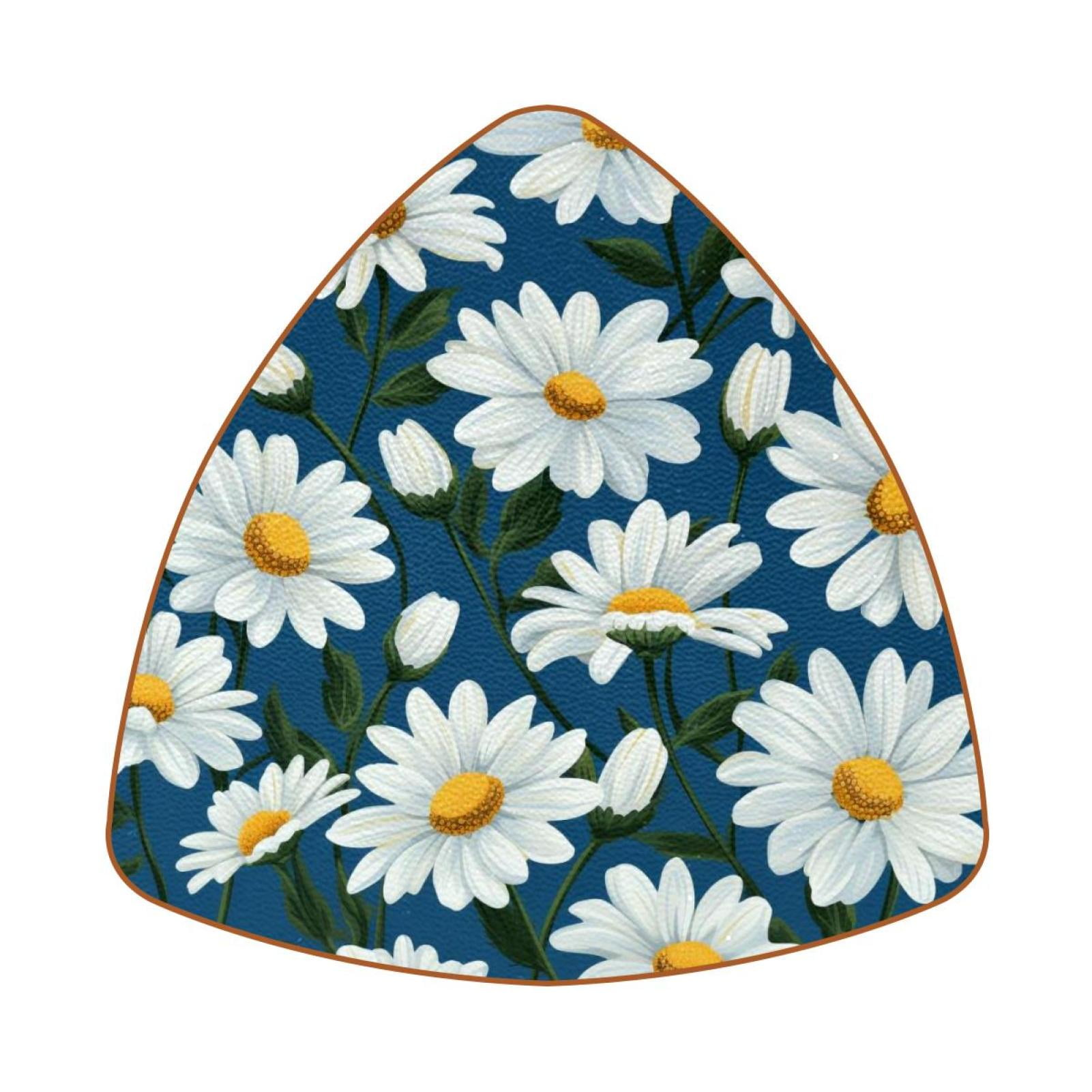 Triangle Coasters for Drinks White Daisy Flowers Print Leather Mug Cup ...