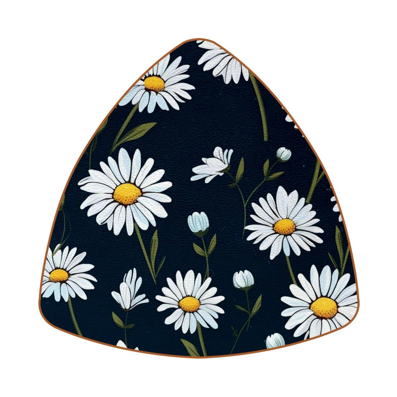 Triangle Coasters for Drinks White Daisy Flowers Print Leather Mug Cup ...