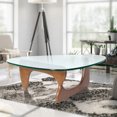 thumbnail image 1 of Triangle Coffee Table, Modern Accent Cocktail Table with Clear Glass Top and Solid Wood Base, Multifunctional Tempered Glass Sofa Table End Table for Living Room Bedroom Office Hotel, Light Walnut, 1 of 7