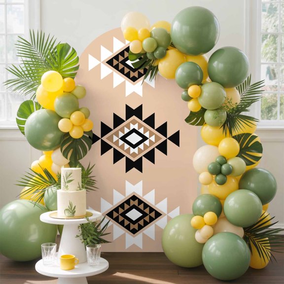 Triangle Combination Pattern Arch Backdrop Cover, 4FT, Black White Brown Retro Decor Spandex Arch Covers Double-Sided Backdrop for Wedding Birthday Party Photo Background Decoration