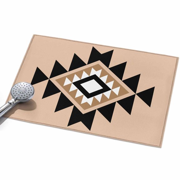 Triangle Combination Pattern Area Rug, Black White Brown Retro Decor Non-Slip Felt Rubber Backing Rectangle Indoor Carpet Washable Rugs for Living Room Bedroom 2x3ft