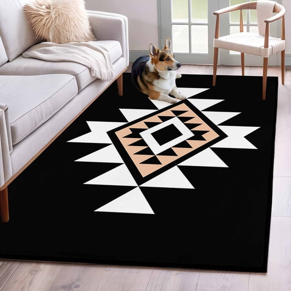 Triangle Combination Pattern Area Rugs 4x6 ft White Brown Black Retro Decor Washable Rug Non Slip Indoor Carpet Absorbent Floor Mat for Living Room Bedroom Dining Room