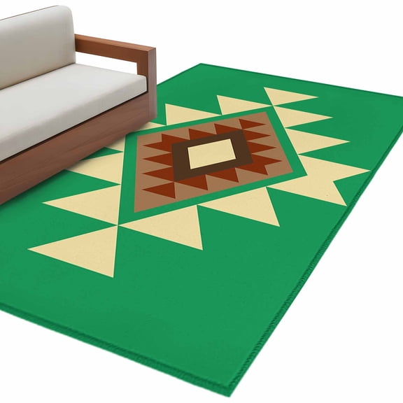 Triangle Combination Pattern Area Rug 3x5ft Yellow Brown Green Retro Decor Non-Slip Washable Square Rugs Soft Felt Indoor Floor Mat for Bedroom Kitchen Living Room Bathroom