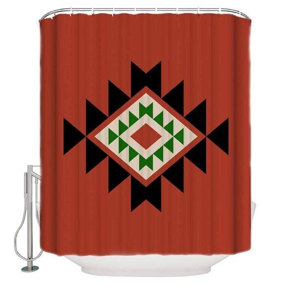 Triangle Combination Pattern Bathroom Shower Curtains with Hooks, Black Green Red Retro Decor Waterproof Fabric Washable Shower Curtain for Home Hotel Bathtub Decor 36x72 Inch