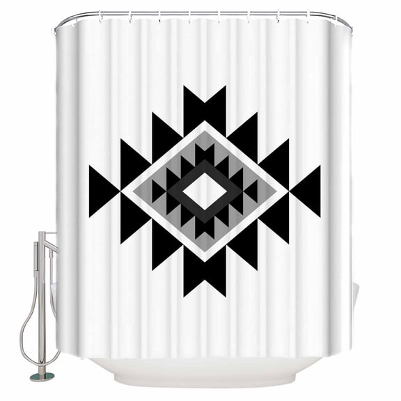 Triangle Combination Pattern Bathroom Shower Curtains with Hooks, Black Grey White Retro Decor Waterproof Fabric Washable Shower Curtain for Home Hotel Bathtub Decor 36x72 Inch