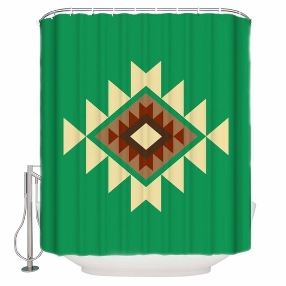 Triangle Combination Pattern Bathroom Shower Curtains with Hooks, Yellow Brown Green Retro Decor Waterproof Fabric Washable Shower Curtain for Home Hotel Bathtub Decor 36x72 Inch