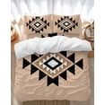 thumbnail image 1 of Triangle Combination Pattern Bedding Duvet Cover Set Queen Size 4 Pieces Black White Brown Retro Decor Bedding Set with Zipper Closure, 1 Comforter Cover 90x92 Inches 1 Flat Sheet & 2 Pillow Cases, 1 of 7