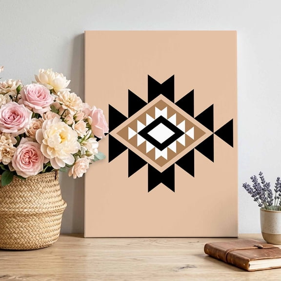 Triangle Combination Pattern Canvas Wall Art, Black White Brown Retro Decor Pictures Wall Decor Wooden Framed Artwork Art Prints for Living Room Hallway Bedroom Office 20"x24"