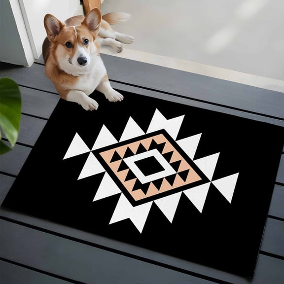 Triangle Combination Pattern Front Door Rugs 2x3 ft White Brown Black Retro Decor Small Rug for Entryway Non Slip Washable Bathroom Door Mat Absorbent Floor Mat for Indoor Entrance