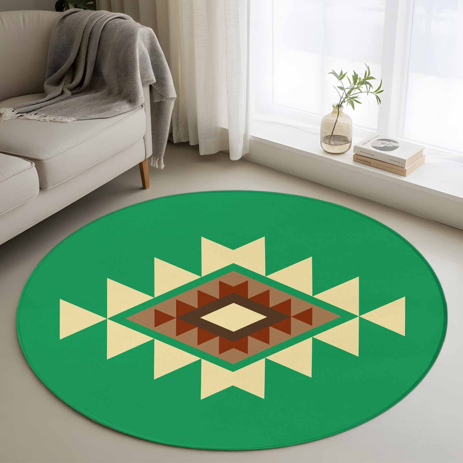 Triangle Combination Pattern Round Living Room Rugs 4 ft, Yellow Brown ...
