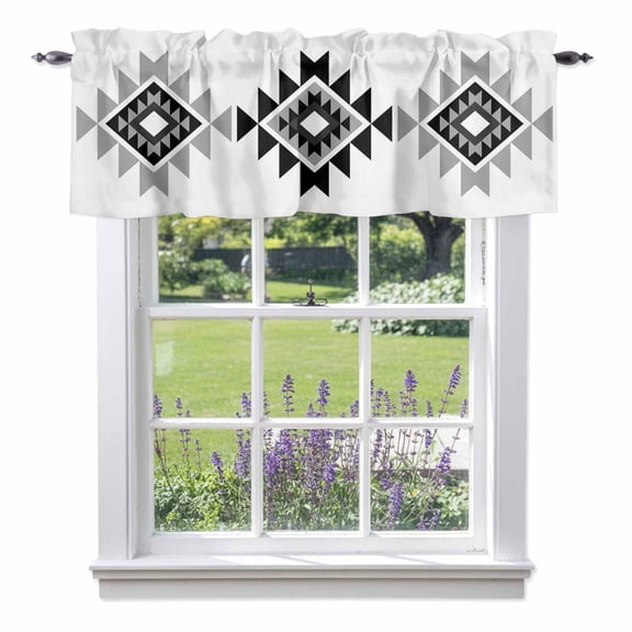 Triangle Combination Pattern Valances for Windows, Black Grey White Retro Decor Valance Window Treatment Rod Pocket Short Curtains Valances for Kitchen Bathroom 54"W x 18"L
