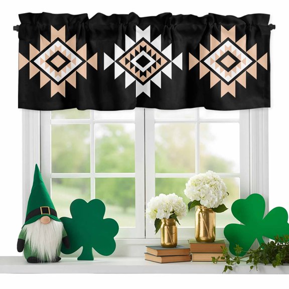 Triangle Combination Pattern Valances for Windows, White Brown Black Retro Decor Rod Pocket Valance Short Window Treatments Curtains for Kitchen Bathroom Bedroom Decor, 42 x 18 Inches